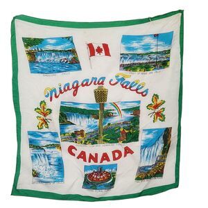 VTG AUTHENTIC SOUVENIR ART CANADA NIAGARA FALLS COLORFUL 16" SQUARE SCARF JAPAN